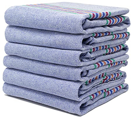 QILZO 12 Paños de Cocina Sarga, Paños de Cocina de algodón, Toallas de Cocina absorbentes Lavable a Maquina, Juego de 12 paños de Cocina Suaves y duraderos, 56x56cm Fabricado en España (Azul)