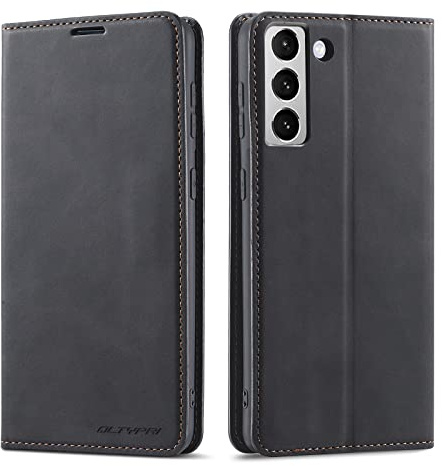 QLTYPRI Fodral till Samsung Galaxy S22, premium PU-läderfodral TPU stötfångare med korthållare ställ dold magnetisk adsorption flip plånboksfodral för Samsung Galaxy S22 – svart