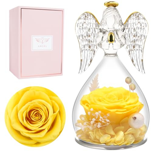 Miofula Ewige Rose Geschenke für Mama, Infinity Rosen Schutzengel Geschenke für Frauen, Glas Engel Figur Blumen Geschenk für Mama Mutter Oma Frauen Geschenk Muttertag Geburtstag Jahrestag Hochzeitstag