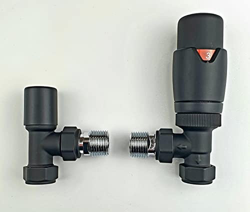 Oslo Black TRV Angled Designer TRV Thermostatic Radiator & Towel Rail Valve Radiator Towel Heater Valve