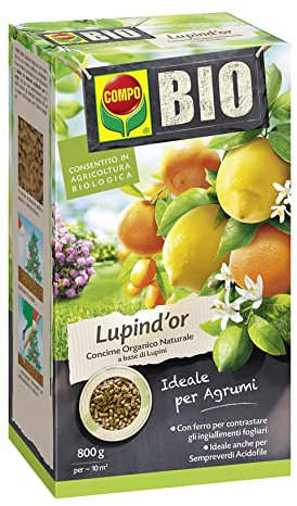 COMPO BIO Lupind’or Plus, Concime Organico Naturale a Base di Lupini, Per Agrumi e Sempreverdi Acidofile, Consentito in Agricoltura Biologica, 800 g