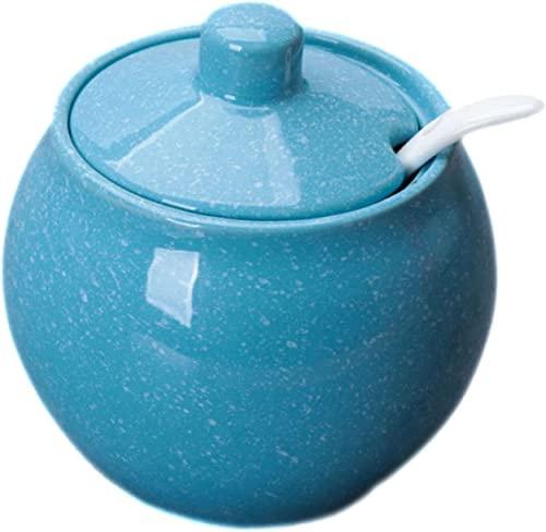 Pot en céramique, Sucrier de Couleur Unie avec Couvercle, Joli Pot de Rangement, Pot à Sucre en Porcelaine avec Cuillère, Petit Pot à Sel, for Café, Restaurant-rouge-10x7x10cm Bocaux d'assaisonnement