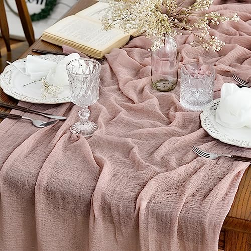 Artoid Mode Boho Gaze Käsetuch Staubiges Rosa Tischläufer 80x300 cm, Küche Tisch Dekoration Drinnen Urlaub Hochzeit Party Geburtstag Dekor