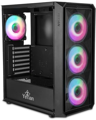 YEYIAN Boîte PC Gamer Lancer ARGB Tour Moyen | ATX Micro ATX Mini ITX | Avant Maille | Panneau latéral Verre trempé | 4 Ventilateurs 3 Avant 1 arrière 120mm 1600 RPM | 2 USB 3.0 1 USB 2.0 HD Audio