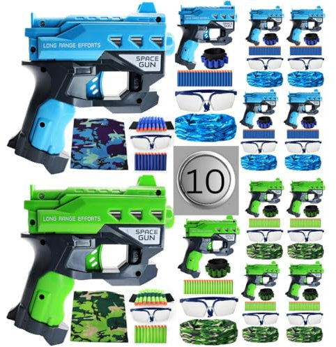 wishery Zubehör für Nerf Party Lieferungen – 10 Kinder. Jungen Nerf Birthday Favours War Großpackung – Spielzeugpistolen, Schutzbrille, Schaumstoffpfeile, Gesichtsmaske, Armband. Ab 4 Jahren