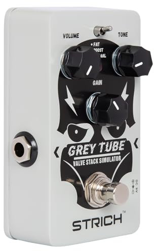 STRICH GREY TUBE Verzerrer Gitarrenpedal, Verzerrer 3 Modi mit Fat, Boost, Normal, True Bypass, Klassischer Crunch 80s Metal/Nu Metal für Gitarren, Weiß