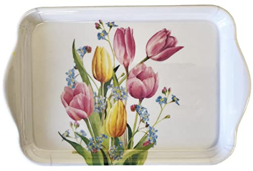 Ambiente Tablett Tray Serviertablett 13x21 cm Dekotablett Tulpen Blumenmotiv Melamintablett Tulips Bouquet