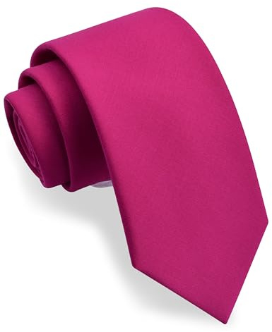 Gusleson Mens Hot Pink Tie for Wedding Solid Tartan Woven TR Material Magenta Tie (UK1032-14)