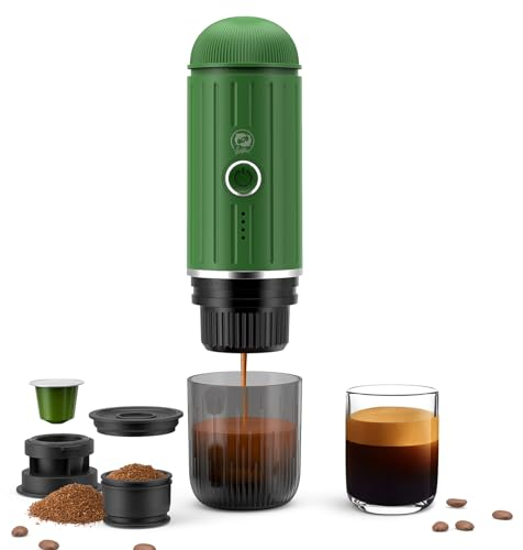 Portable Espresso Machine Rechargeable Electric 12V One Click Heater Automatic Coffee Maker Compatible with NS Capsules and Ground Coffee for Camping Travel Home (Green)