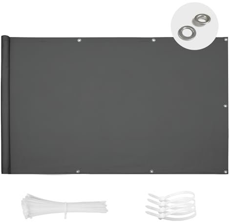 SUN BLOCK Brise Vue Balcon 75x300cm Imperméable Cache Vue Balcon Protection UV Opaque Résistant aux Contre Vent avec Trous et Serre Câbles pour Exterieur Terrasse-Anthracite