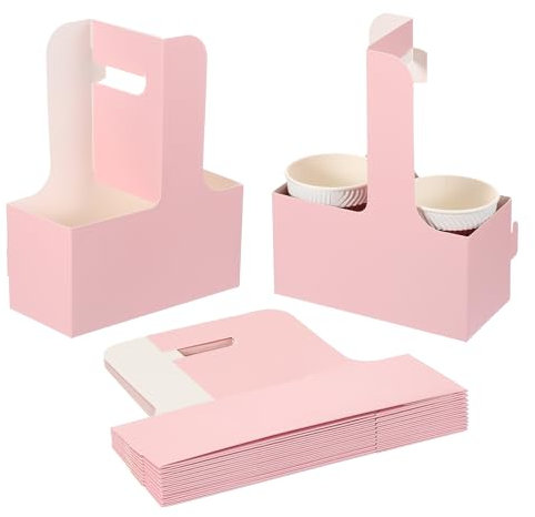 PATIKIL Portavasos de 2 Tazas con Asa, Paquete de 20 Soportes de Cartón Kraft para Llevar Café, Portátil, Desechable con Asa para Llevar Comida de Restaurante, Multicolor