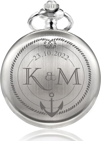 TREEWETO Taschenuhr mit Gravur, Personalisiertes Hochzeitsgeschenk, Geschenk für Paare mit Kompass & Knoten, Personalisiert mit Namen und Datum