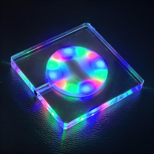 KEEDA LED-Untersetzer für Getränke, Wiederaufladbar Beleuchteter Acryl-Untersetzer für Bar Cocktail Bier Getränke, Flaschenbecher Leuchtende Matte für Party Hochzeit Bar Club (RGB, Quadrat)