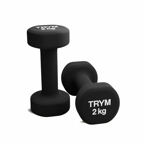 Trym Kurzhanteln - 2er Set, 1-5 kg Gewichte, Vinyl, Gusseisen, Rutschfest, Schwarz - Hantelset, Hanteln, Kurzhantel-Set für Aerobic, Pilates, Gymnastik, Fitness, Gym, Krafttraining (c) 2x2 kg)