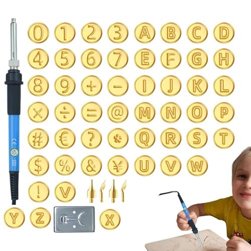 Qiwieod Holzverbrennende Buchstabenstempel,Holzverbrennende Buchstaben - Schnitzset Alphabet 56-teilig Brennset,Ergonomische Bastelwerkzeuge, Symbol- und Zahlen-Heißstempel-Werkzeug für die