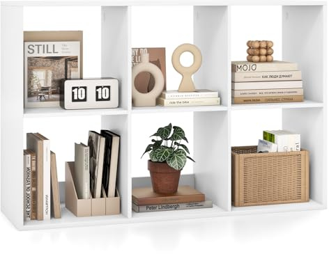 Tangkula 6-Cube Bookcase, 3-Tier Bookshelf with Open Compartments, Freestanding Cube Storage Organizer with Anti-Toppling Kits, Modern Display Shelf for Home Office (White, 6-Cube)