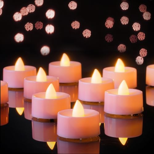 AMAGIC 24 Stück rosa Farbe Urlaub Flackern Helle LED Teelichter Elektrisch Batteriebetrieben für Tisch Mittelstücke Wohnzimmer Dekoration Hochzeit Romantisch