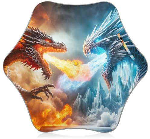 GAIREG Sonnen- und Regenschirm mit abgerundeten Ecken, leichter Regenschirm für Kinder, Feuerdrache und Eisdrache