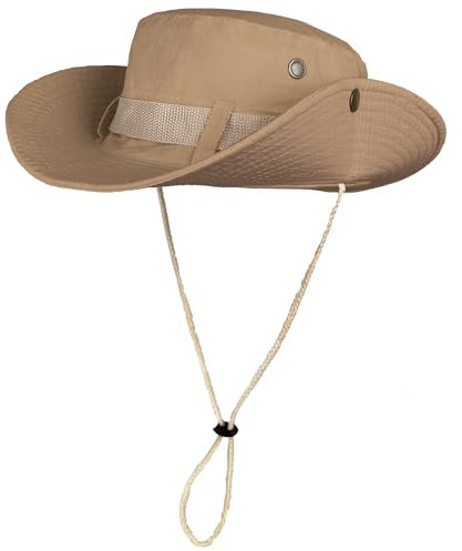 ehsbuy Safari Sonnenhut Herren Breite Krempe Boonie Buschhut Faltbar Cowboy Stil Fischerhut Atmungsaktiv Wanderhut Outdoor Bucket Hut mit Verstellbarem Kinnriemen