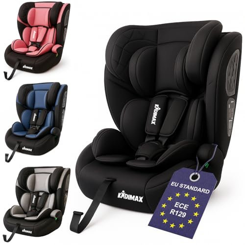 Kidimax® Kindersitz i-Size Autokindersitz, 9-36 kg ab 15 Monate (bis 12 Jahre) Autositz ECE R129/03, Gruppe 1/2/3 Kinderautositz höhenverstellbare Kopfstütze uvm, Schwarz