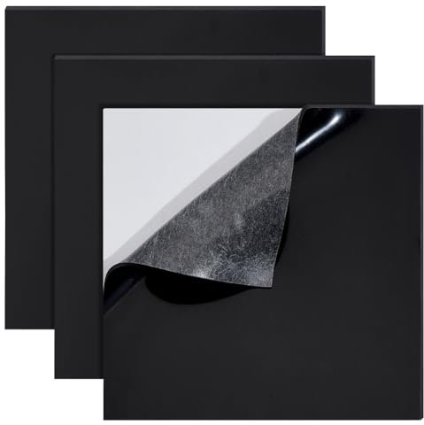 BENECREAT 3 lámina de Caucho de Silicona Adhesiva de 20x20cm, Almohadilla de Silicona Antideslizante Adhesiva Negra para Juntas de Bricolaje, Almohadillas, Sellando, Almohadón, 2mm de Espesor