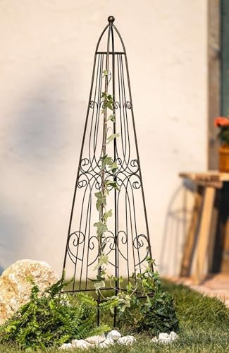 Dekoleidenschaft Rankturm Romance aus Metall, Dunkelbraun in Antik Optik, 115 cm hoch, Rankhilfe für Blumen, Efeutute & Kletterrosen, Rankgerüst, Rosen-Rankgitter, Pflanzenstütze