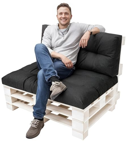 Palettenkissen Outdoor Kissen Set - 2 x Rückenkissen 59 x 45 cm + 1 x Sitzkissen 118 x 79 cm - Gesteppte Kissen gefüllt mit granuliertem - Auflagen für Paletten Europaletten Palettensofa - schwarz
