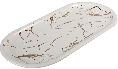 TOPPERFUN Plato Ovalado de Cerámica Diseño de Mármol 1 Pieza para Horno y Microondas para Servir Comidas Uso Casa y Ocasiones Obsequios Color Negro y Dorado