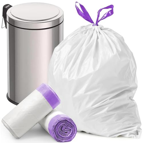 10 Litre Bin Bags Small Bin Bags White 10L Food Drawstring Waste Bags with Tie Handles Strong Leakproof Pedal Bin Liners for Bathroom Kitchen Office 80 Count Durable Heavy Duty Trash Bags Easy