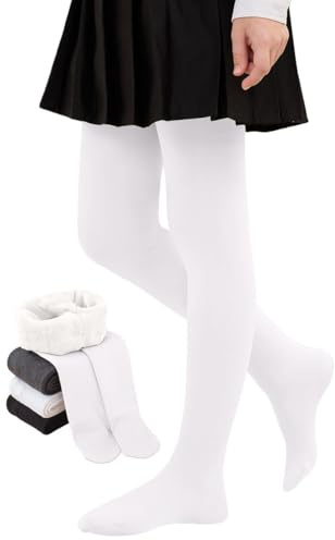 Yutdeng Collants Thermiques Filles Enfants Collants Doublé en Polaire d'hiver Épais Chaud Doux Collant Opaque Extensibles Taille Haute Leggings Pantalon de Danse Ballet Chaussettes,Blanc,90-110cm