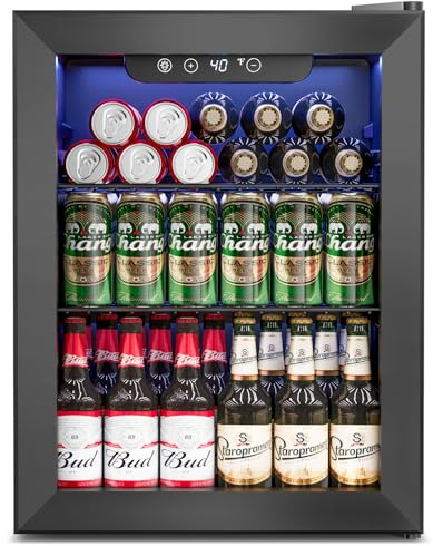 Feelfunn 1.7 Cu.Ft Beverage Refrigerator Cooler - 68 Can Mini Fridge Glass Door for Drink Soda Beer Wine - Small Refrigerator for Bedroom Office Home Dorm Bar, Black