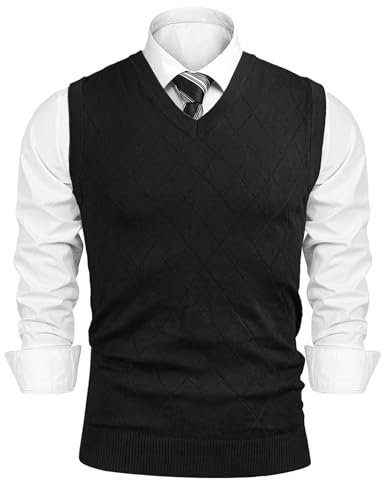 Sykooria Pull Homme sans Manches en Col V Gilet Veste en Maille Automne Homme Cardigan Décontractée en Tricot