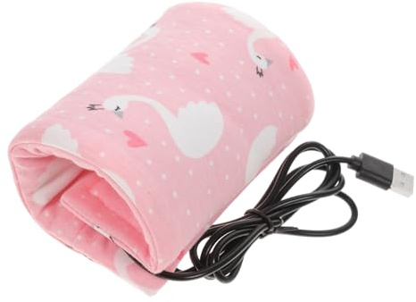 USB Portable Bottle Warmer Sleeve for Milk Bottle Pink Cloth | Lightweight Heat Preservation, Even Heating, Outdoor Use and Daily Life, for Newborn Baby Feeding