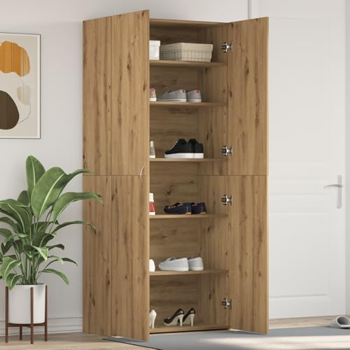 ZQQLVOO Schuhschrank Artisan Eiche 80x35,5x180 cm Holzwerkstoff mit 8 Paar Stauraum, verstellbaren Regalen und massivem Eichenholz für langlebige Aufbewahrungslösung und stilvolle