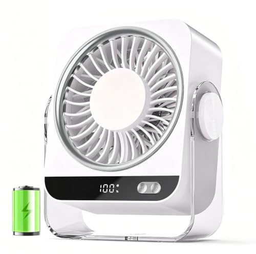FGHB Ventilador Portatil, Ventilador USB Batería Recargable de 4000 mAh, Ventilador de Mesa Silencioso 180° Ajustable, Mini Ventilador 5 Velocidades para Hogar, Oficina y Exteriores