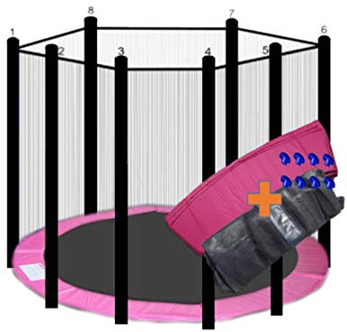 walexo Trampolin Randabdeckung + Sicherheitsnetz für 8 Stangensystem Größen – sicherer Rundumschutz mit weicher Polsterung