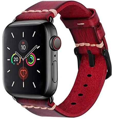 MroTech Lederarmband Kompatibel mit Apple Watch Armband 49mm 46mm 44mm 45mm,Vintage Lederband Herren Damen Armband Retro Ersatzband für iWatch SE SE2 Ultra Ultra2 Serie 10 9 8 7 6 5 4 3 2 1,antike Rot