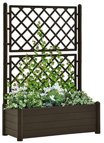 Tidyard Jardinière surélevée avec treillis 90L, résistante aux intempéries, idéale pour plantes grimpantes, Moka, 100x43x142cm