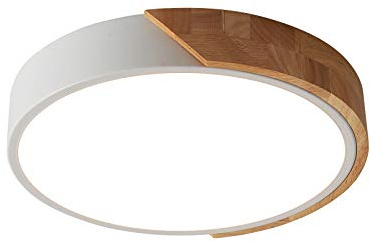 Schindora Plafón LED 24W Blanco Frío 6000K 1600LM, Plafón LED Moderno Redondo de Madera Interior Ø 30cm para Salón, Pasillo, Oficina en casa, Porche Exterior