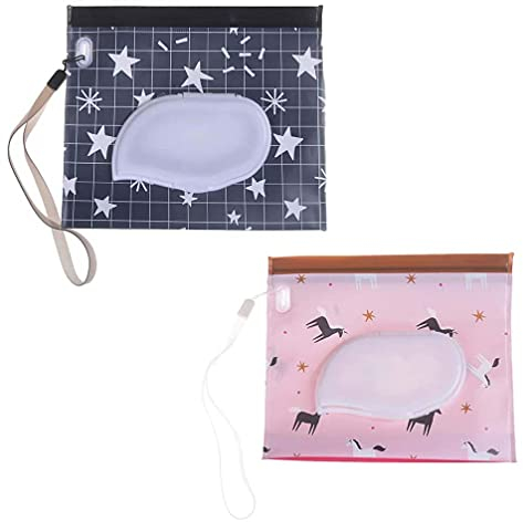 XLKJ 2 Pezzi Custodia per Salviette, Borsa Riutilizzabile in Tessuto Bagnato da Viaggio Portatile Custodia per Salviette