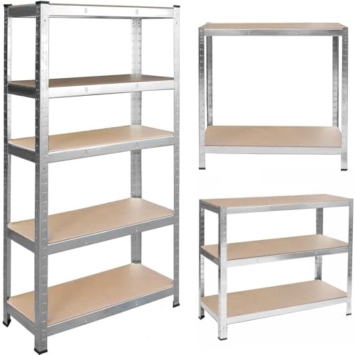 Humberg Regal Kellerregal Lagerregal Schwerlastregal mit Stahlgestell Metall Belastbar bis 1000 kg 5 Ablagen 45 x 120 x 205 cm Silber