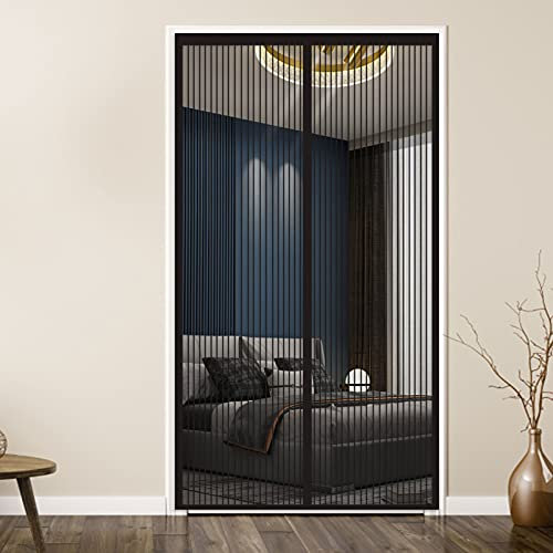 Vorhang Moskitonetz 120x210cm Vollrahmen-Klettverschluss Fliegengitter-Set Insektenschutzvorhang Insektenschutz für Balkontür Wohnzimmer Schiebetür, Schwarz