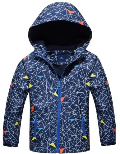 Fewlby Chaqueta Impermeable con Capucha para Niño, Cortavientos con Forro Polar Ligera Abrigo Prueba de Viento Chubasquero Primavera Otoño Abrigos Deportivos, 5-6 Años
