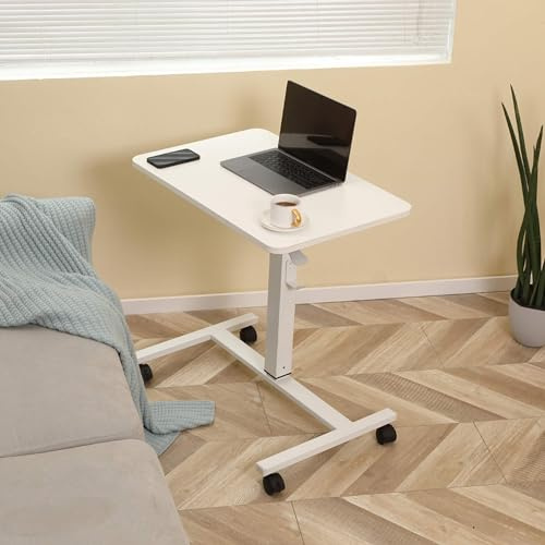 Makika Stehpult/Laptoptisch höhenverstellbar - Laptoptisch mit Rollen Laptop Ständer Mobile Workstation - Stehtisch mit Haken - Schreibtisch Computertisch Beistelltisch Tisch Sofatisch - Weiß