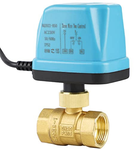 SWAWIS Vanne Motorisée 2 Voies à Bille DN20 3/4 Pouces AC 230V Electrovanne Laiton de Zone, Bleu