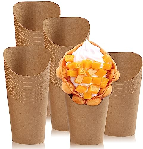 50 Stk Bubble Waffeln Tüten 14 oz Pommes Tüten Kraftpapier tüten Bubble Waffeleisen Becher Snackbecher Snack Container für Pommes Frites Waffeln Popcorn (Braun)