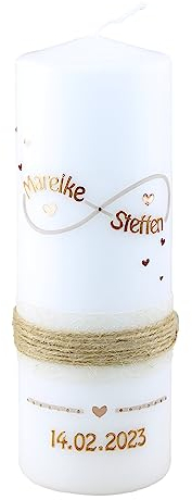 Cerziies® Hochzeitskerze Mareike und Steffen mit Namen und Datum, individuell und handverziert 2016, Kerzengröße :ca. 25x7