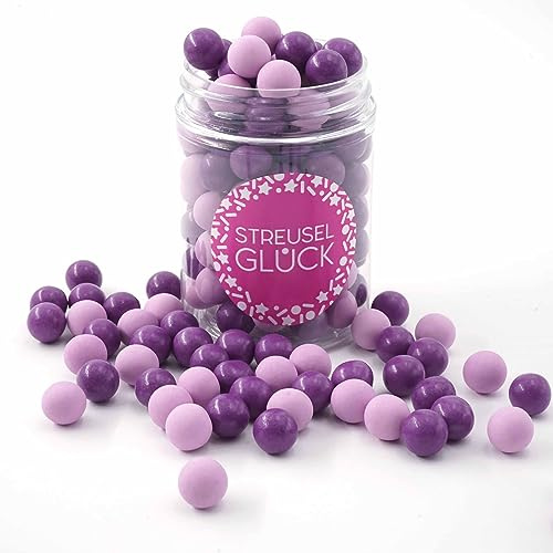 STREUSEL GLÜCK Streusel Tortendeko Schokokugeln flieder lila pastell 90g - Zuckerstreusel Weihnachten Kuchendeko Geburtstag Mädchen - Sprinkles Deko Plätzchen Torte Kuchen Cupcakes - essbare Streudeko