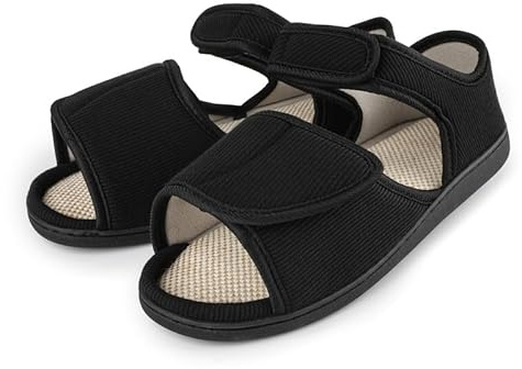 TIESTRA Chaussons Chauds pour Hommes à Pieds Larges,Chausson Diabétiques en Peau D'agneau pour I'hiver,Chaussons en Feutre à Bout Ouvert,Semelle en Mousse à Mémoire de Forme,Noir 45