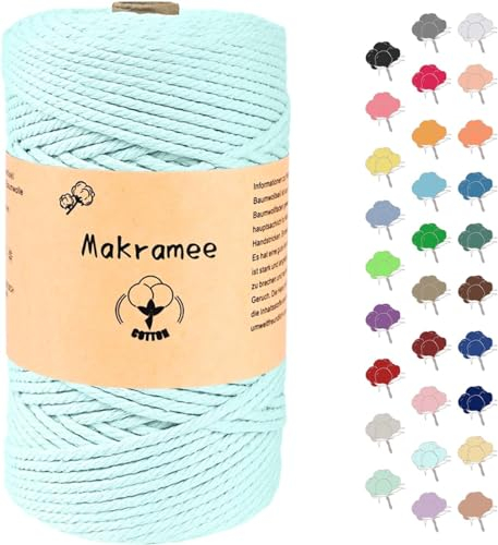 Uvolo 3mm x 200m Makramee Garn, Baumwollgarn, Macrame Kordel für Basteln, Pflanzenbügel-Wasser Blau